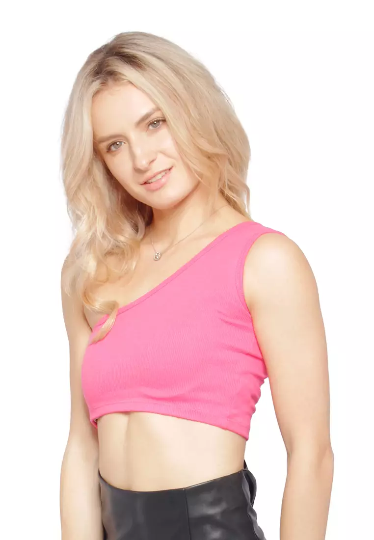 Pink Asymmetrical Basic Crop Top