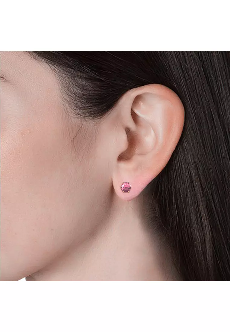 Birth Stone Earring October Pink Tourmaline RG - Anting Crystal by Her Jewellery