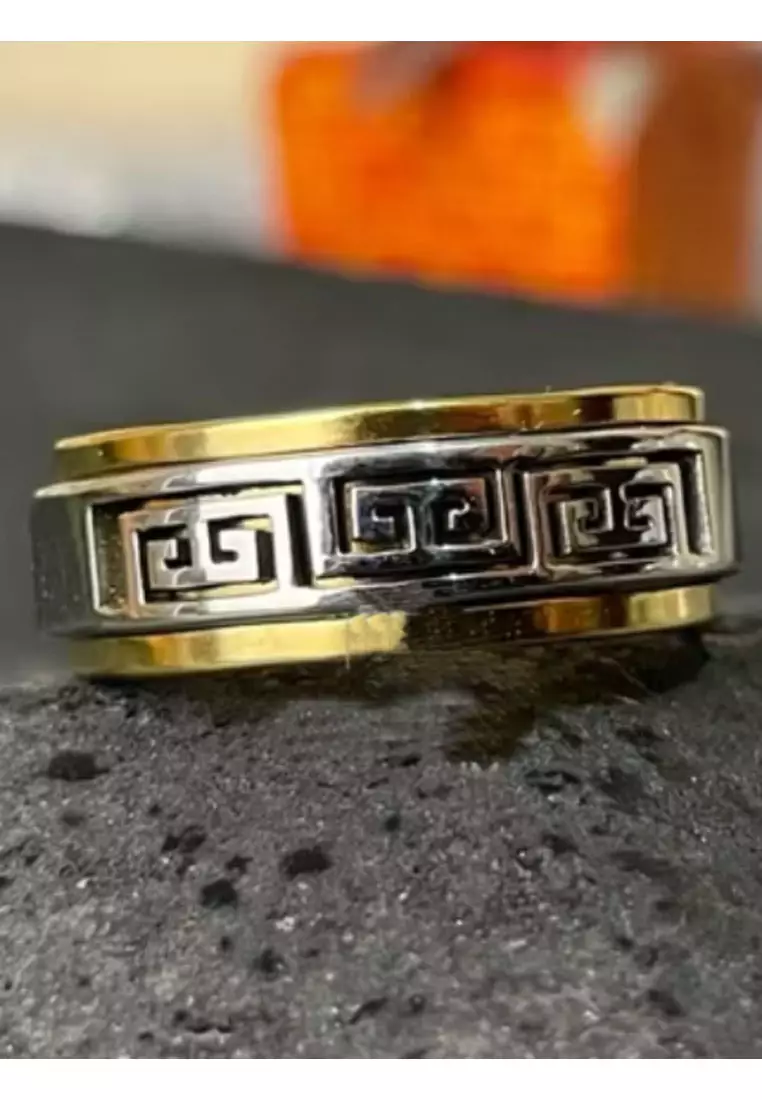 Waves Pattern Men's Ring Cincin Pria Silver & Gold