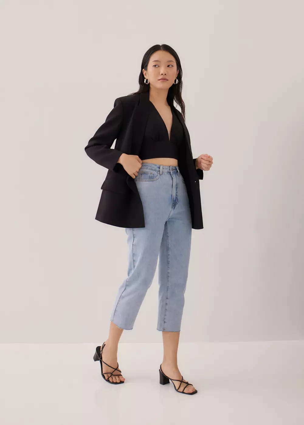 Celana Wanita - Aurelie High Rise Straight Crop Denim Jeans