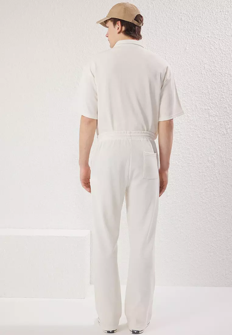 Ecru Wide Leg/Wide Cut Waffle Textured Sweatpants TMNSS25EA00000