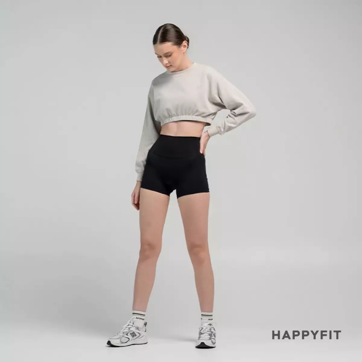 HAPPYFIT Drop Shoulder Comfit Crop Sweatshirt - Silver Grey