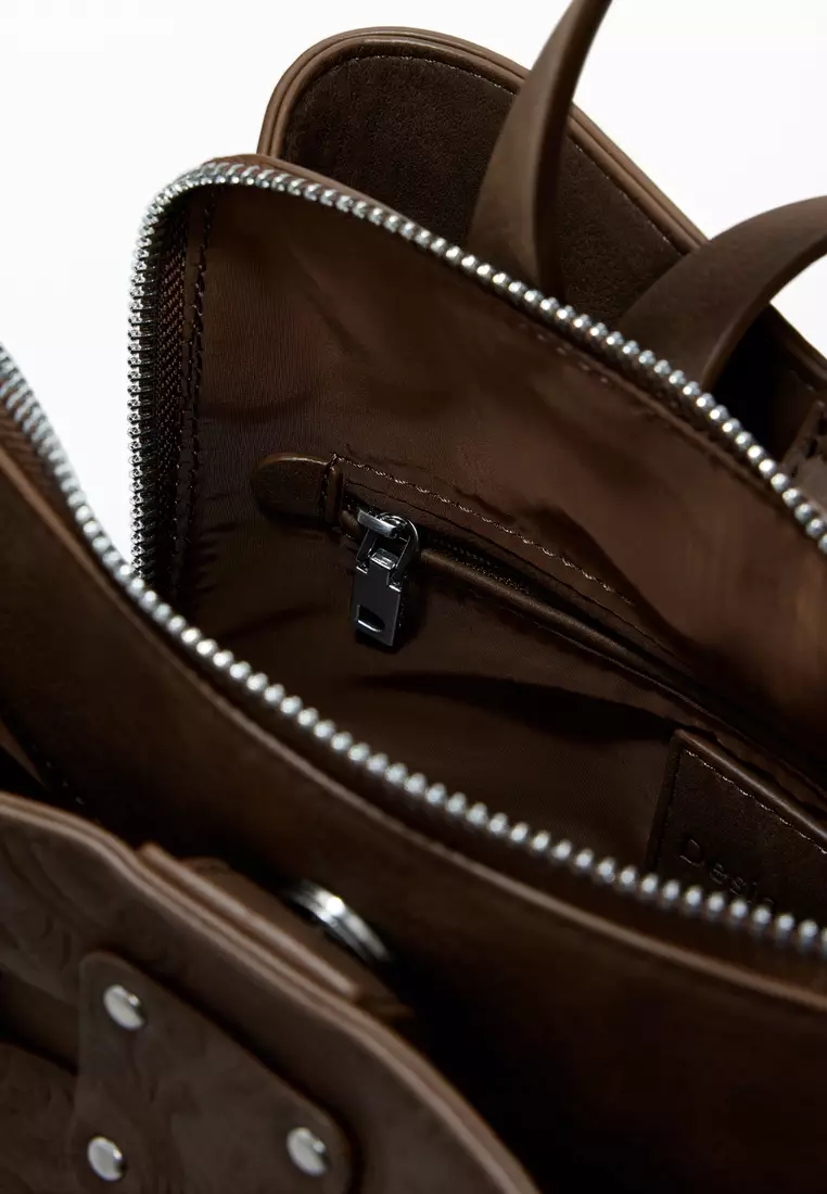 Medium faux leather patch backpack