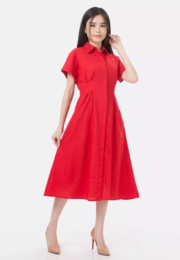 Layla Midi Dress Linen in Red