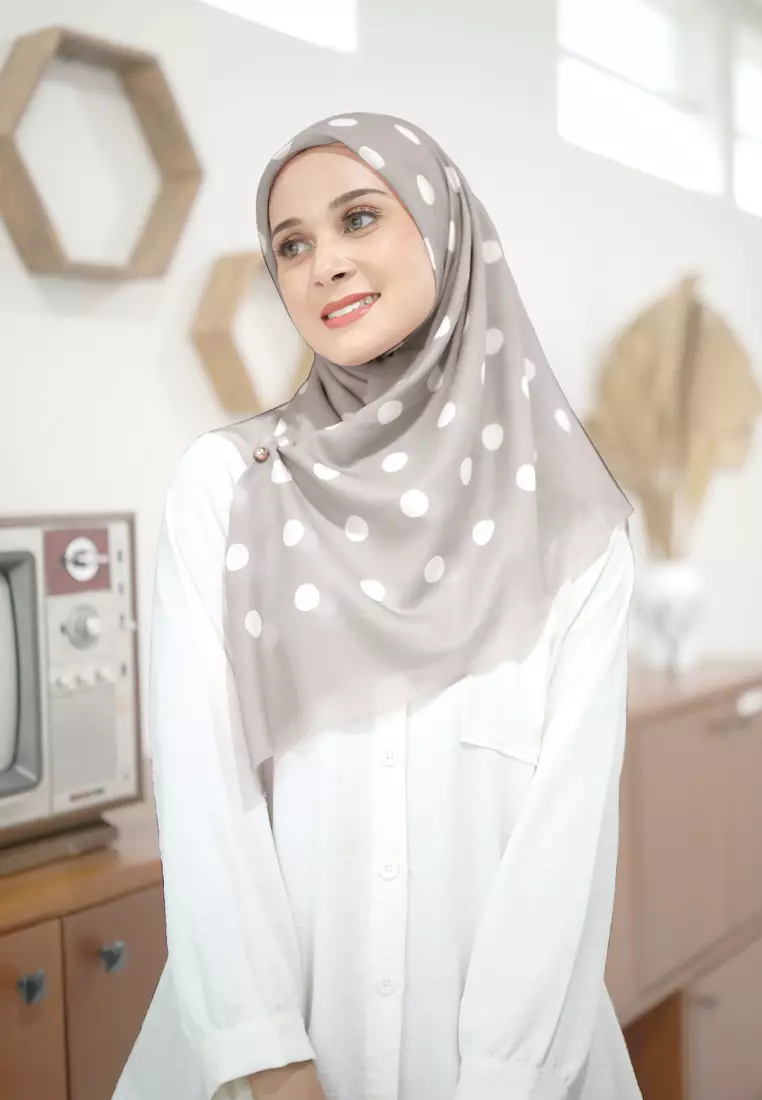 Polka Dot Printed Scarf | Hijab Segiempat Motif - Cappucino