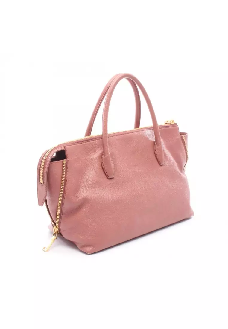 Pre-Loved MIU MIU MADRAS Madras Handbag leather pink 2WAY