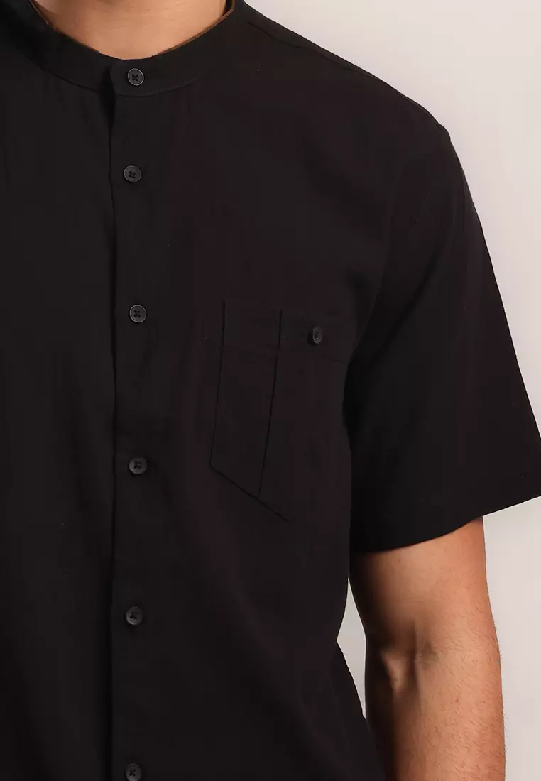MOC Kemeja Lengan Pendek Pria ASFA - BLACK Colour BLACK