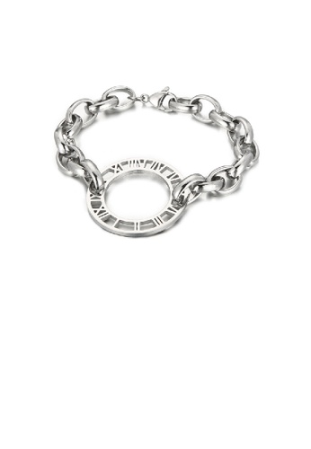 Glamorousky silver Fashion Personality 316L Stainless Steel Roman Numeral Hollow Circle Bracelet 84A49ACE67A40BGS_1