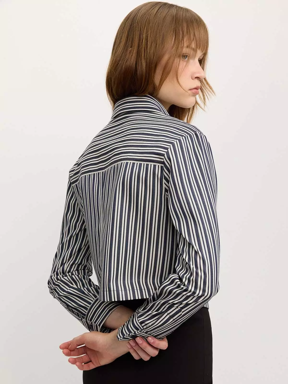 Long-Sleeve Striped Crop Top - Navy