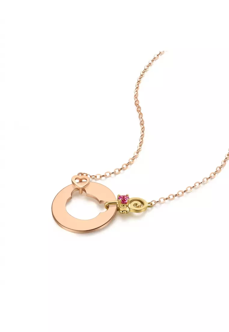 Delicate Gold 18K Yellow & Rose Gold Open Teddy Bear Ruby Necklace for Women 92100N