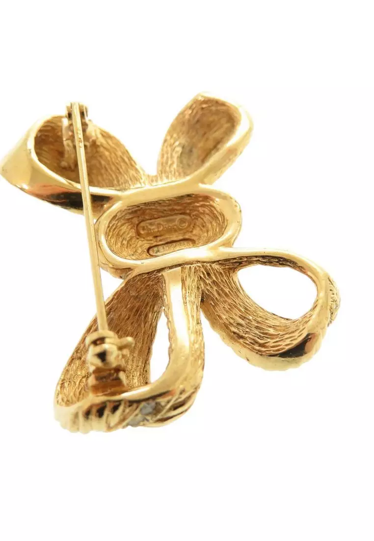 Pre-Loved Dior Gold Plated Strass Bow Brooch