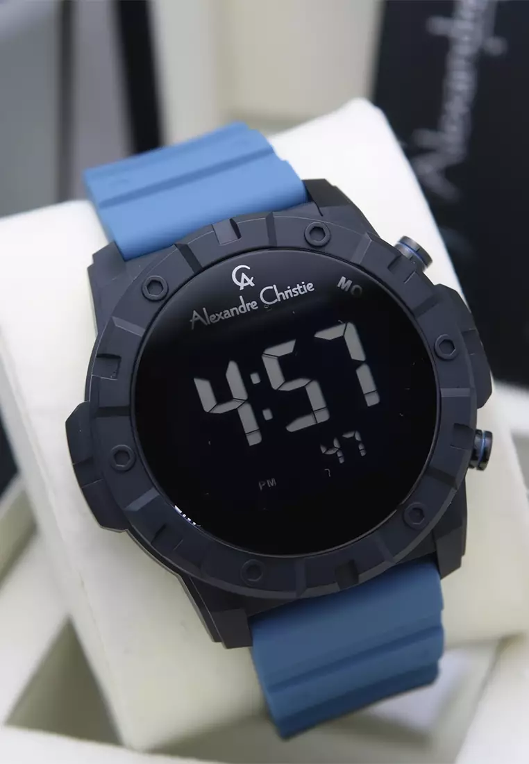 Alexandre Christie - Jam Tangan Digital Pria - Black - Blue Rubber Strap - 9364 MHRIPBABU
