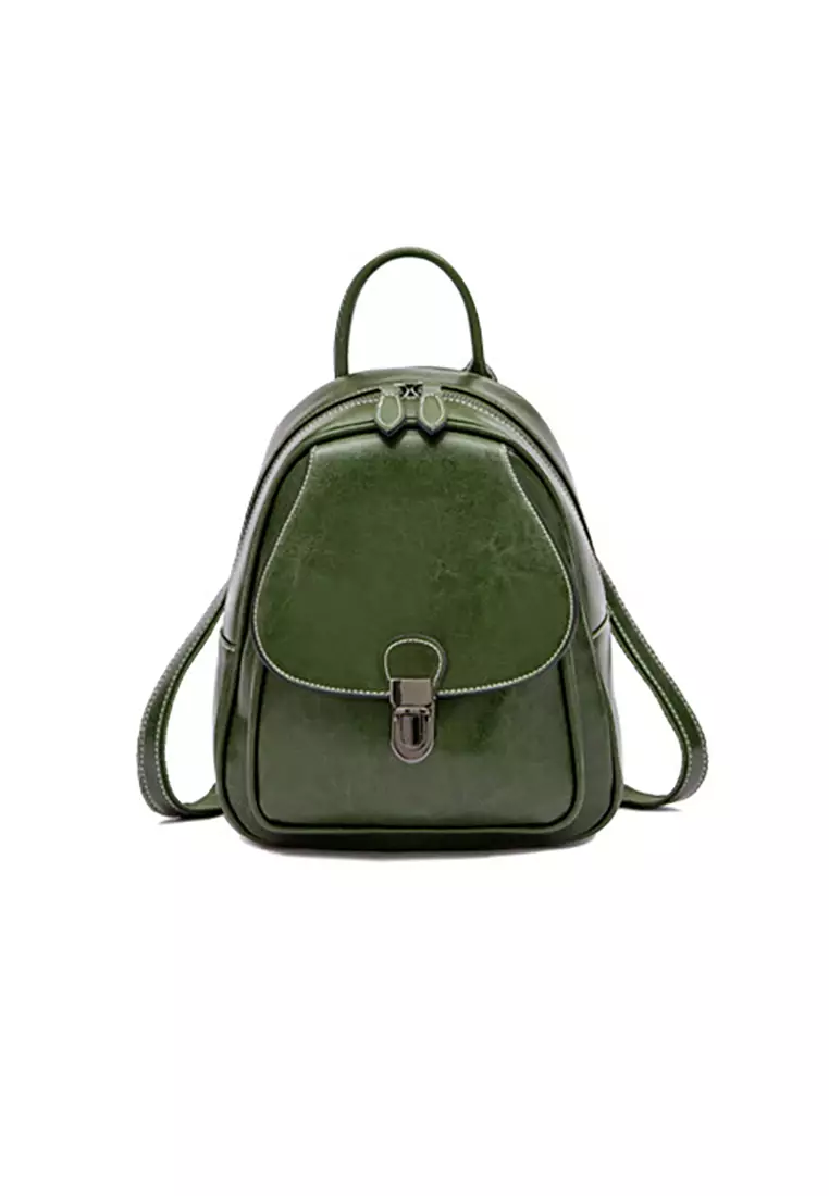 Women's Retro Zipper Cowhide Leather Backpacks