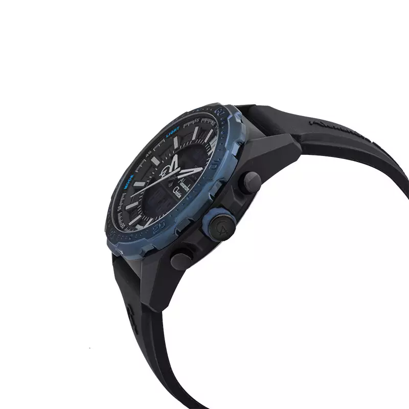 Jam Tangan Pria Alexandre Christie Digi AC 9370 MH RUBBA Men Digital Analog Dial Black Rubber Strap