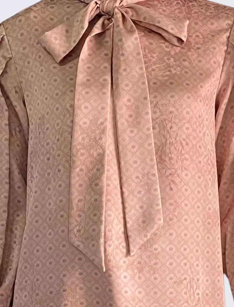Yasmine Blouse Peach | Tunik Atasan Wanita | Bahan Sateen Jacquard Printed