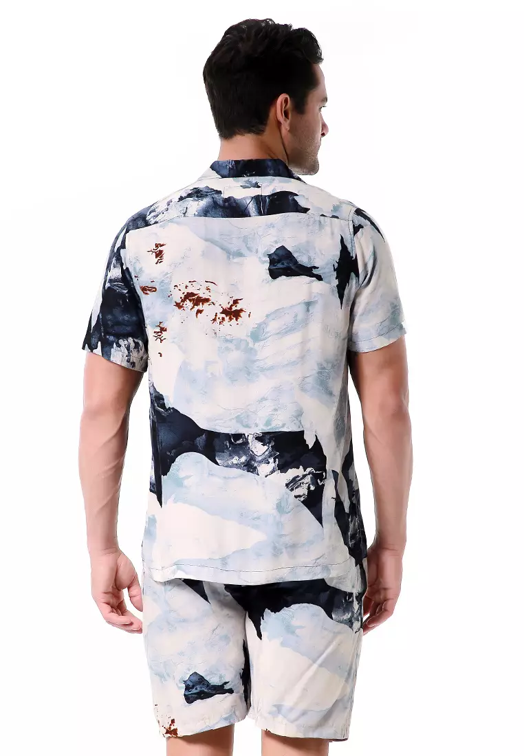 Deon Piyama Pria Abstrack Motive Kemeja One Set Lengan Pendek Material Rayon ORIGINAL - Blue