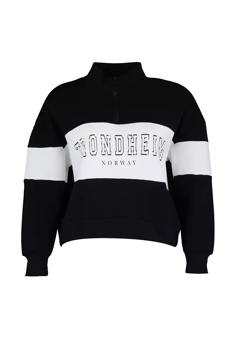 Plus Size Color Block Stand-Up Collar Sweatshirt