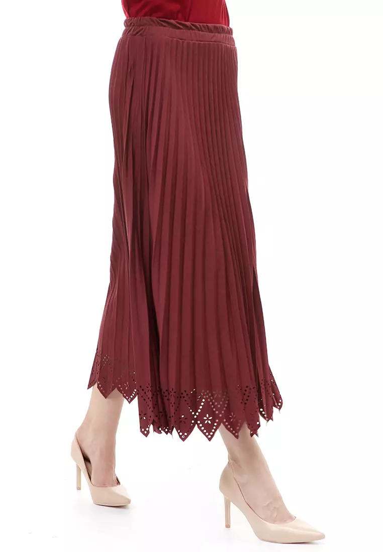Syafira Rok Plisket Laser Polos Bawahan Wanita Muslimah Premium Quality - Maroon