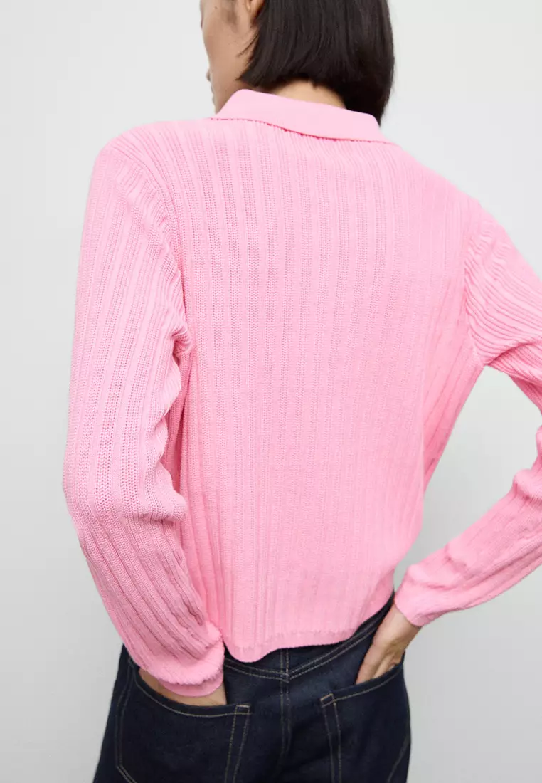 Polo-Neck Ribbed Sweater