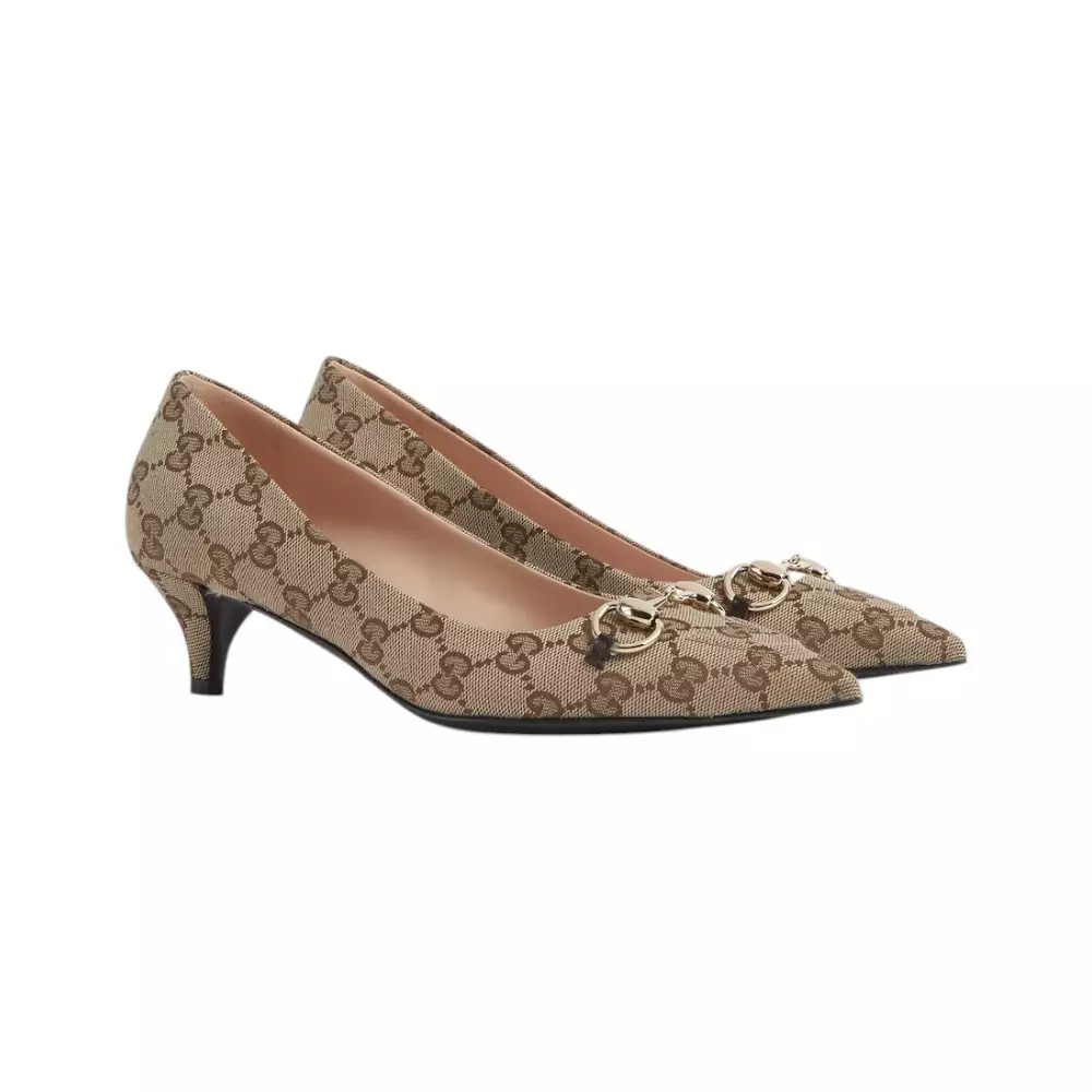 GG Canvas 45 Pump with Horsebit Beige Dark Brown
