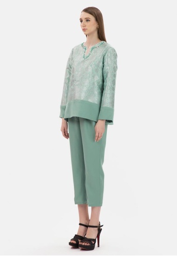 Buy Songket Blouse with Pant in Green from MKY Clothing in Green at Zalora