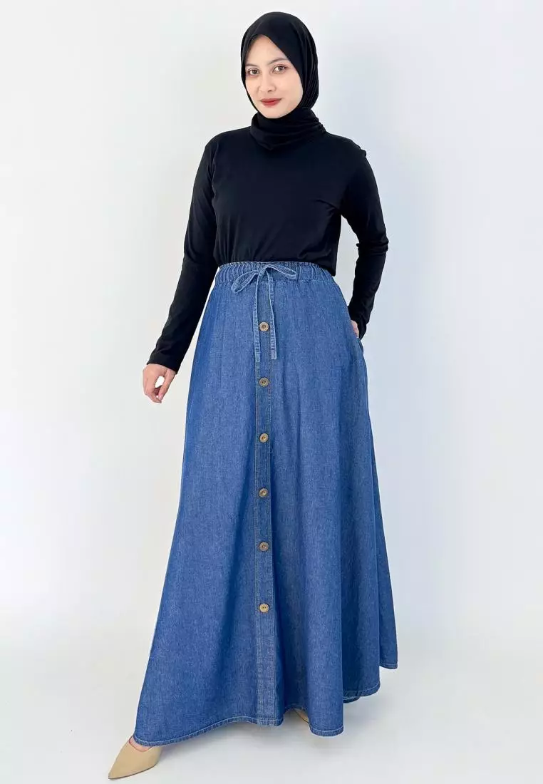 Naura Denim Skirt (Rok Denim Flare) Panjang 102 cm