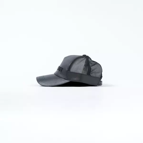 Topi BALMAIN TEXT FLOCKED ALL BLACK MESH LEATHER CAP 100% ORIGINAL
