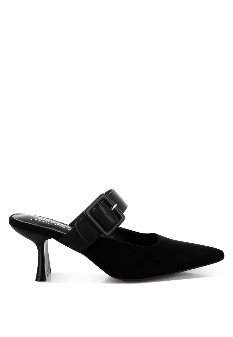 Discount on London Rag  shoes - SKU: Microfiber Pointy Slip-On Mules in Black