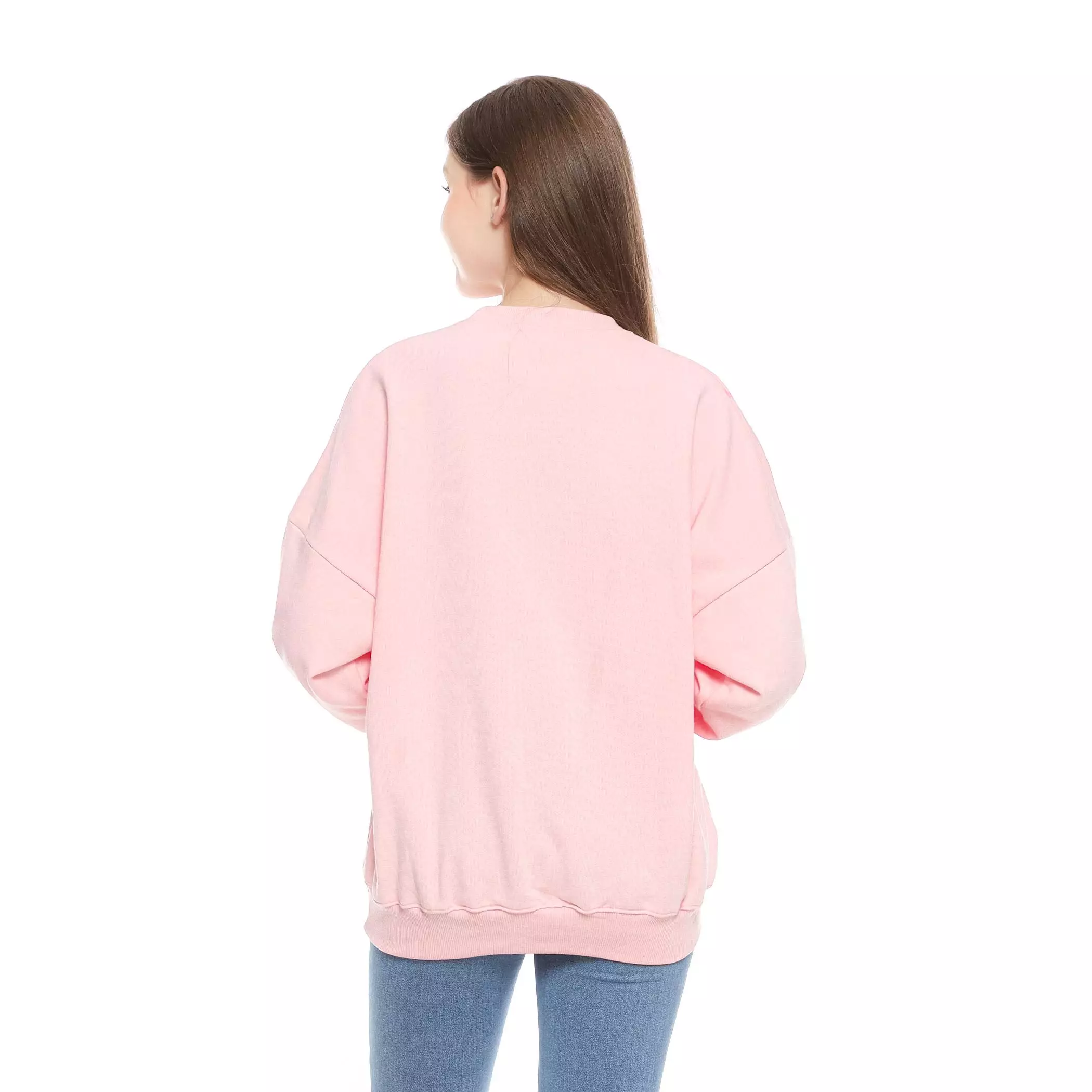 Sweater Crewneck Oversize Passionate Pink Motif Bunga Mawar dari Enough For Today/KUIY,- - Panjang, Wanita Atasan Outer