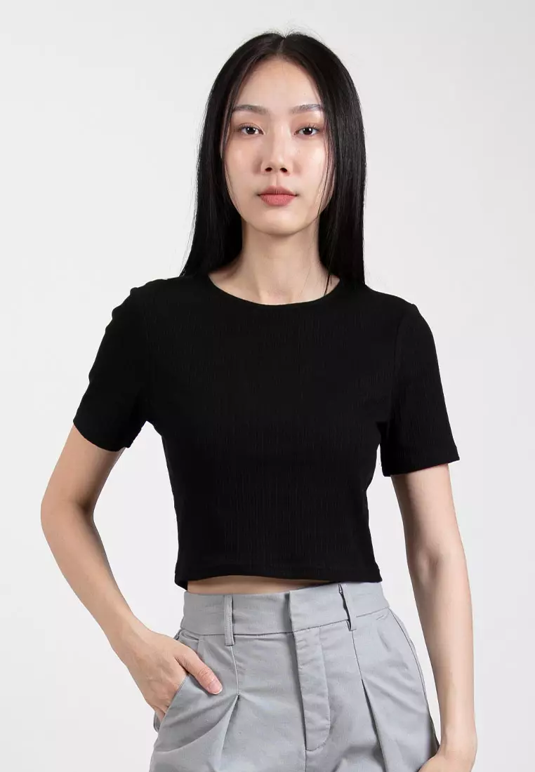 Forest Ladies Casual Knit Crop Top Women Crop T-Shirt - 822357-01Black