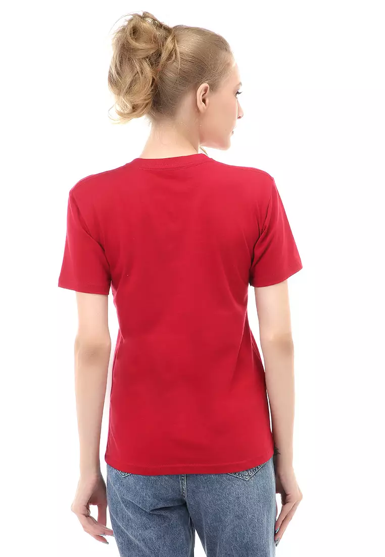 Genevie T-Shirt Kaos Kasual Wanita All Is Well Short Sleeve Material Cotton Combed ORIGINAL - Maroon