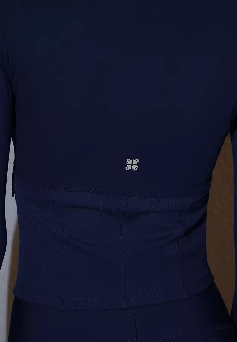 Navy Blue Brushed Soft Fabric Thumb Hole Knitted Sports Jacket/Sweatshirt THMAW25SK00001