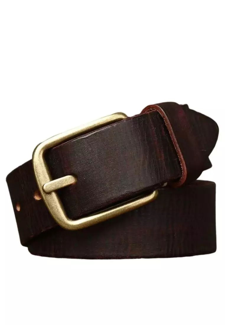 XAFITI Men's Vintage Style Brass Buckle Leather Belt 2024