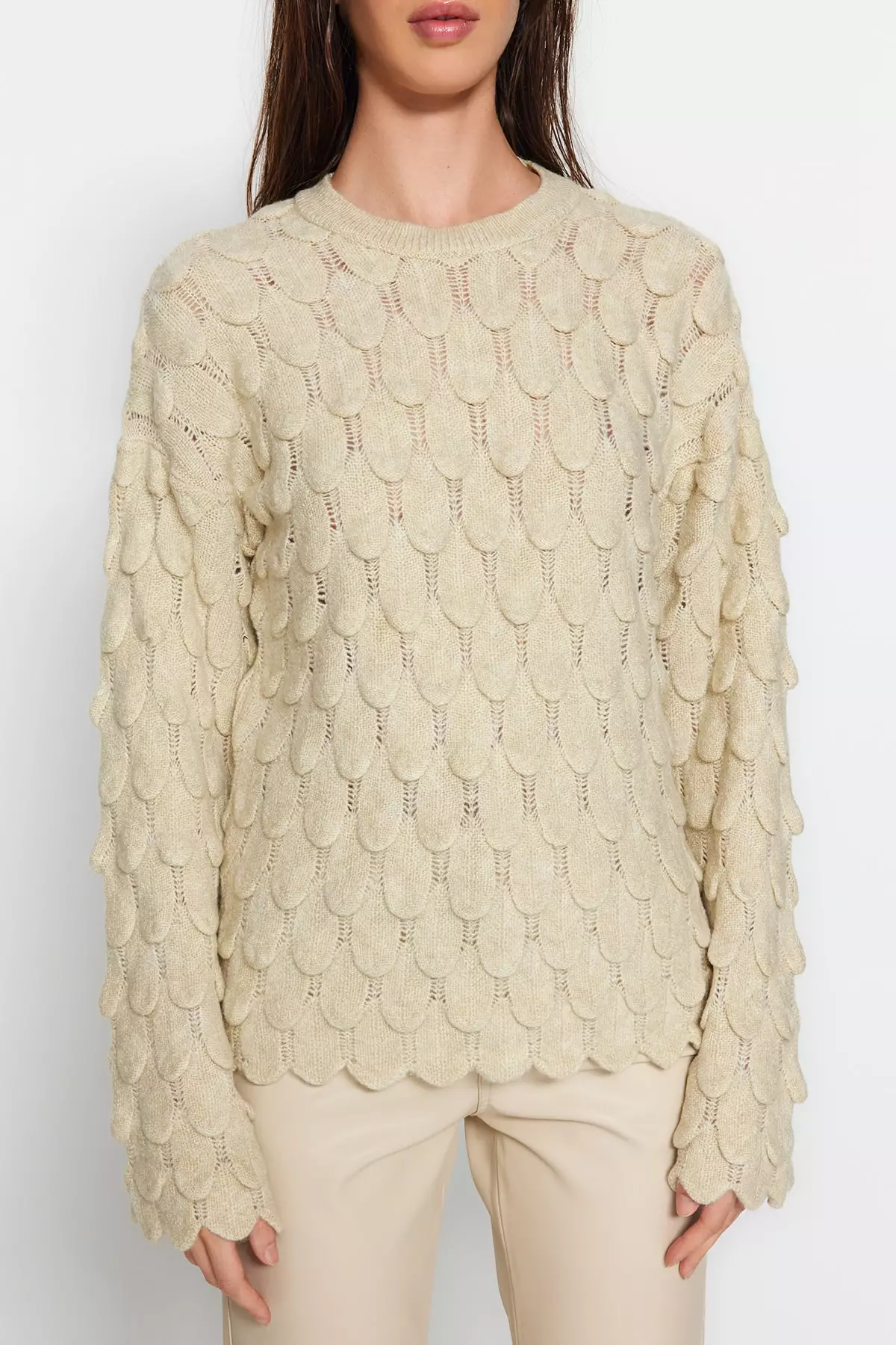 TRENDYOL Damen Strickweste Plaid - Crew Neck Regular Fit Vest