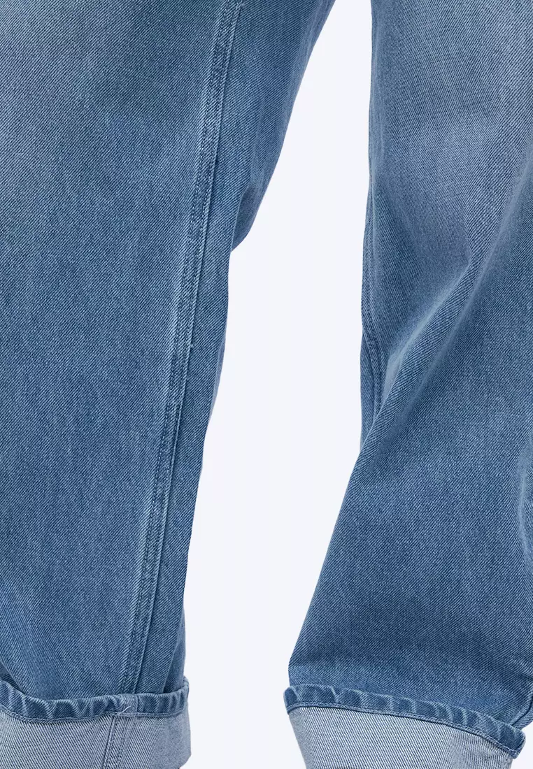 Turn Up Hem Straight Denim Pants