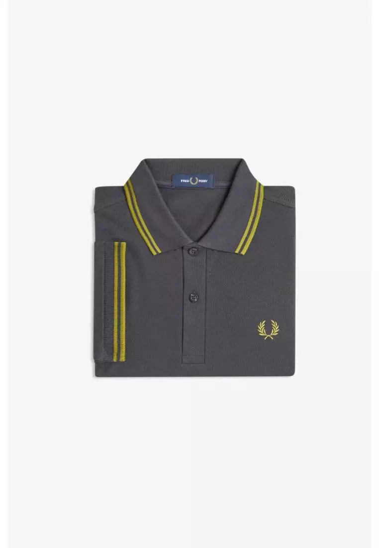 Fred Perry M3600 Twin Tipped Fred Perry Shirt (Anchor Grey / Tennis Ball Yellow / Tennis Ball Yellow)