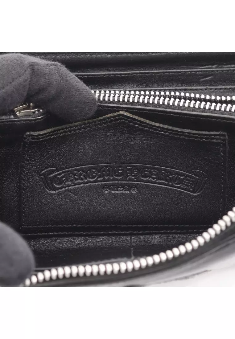 Pre-Loved Chrome Hearts REC F ZIP BS round zipper long wallet leather black