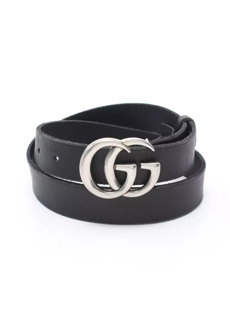 Buy Gucci Pre loved Gucci GG Marmont belt leather black silver