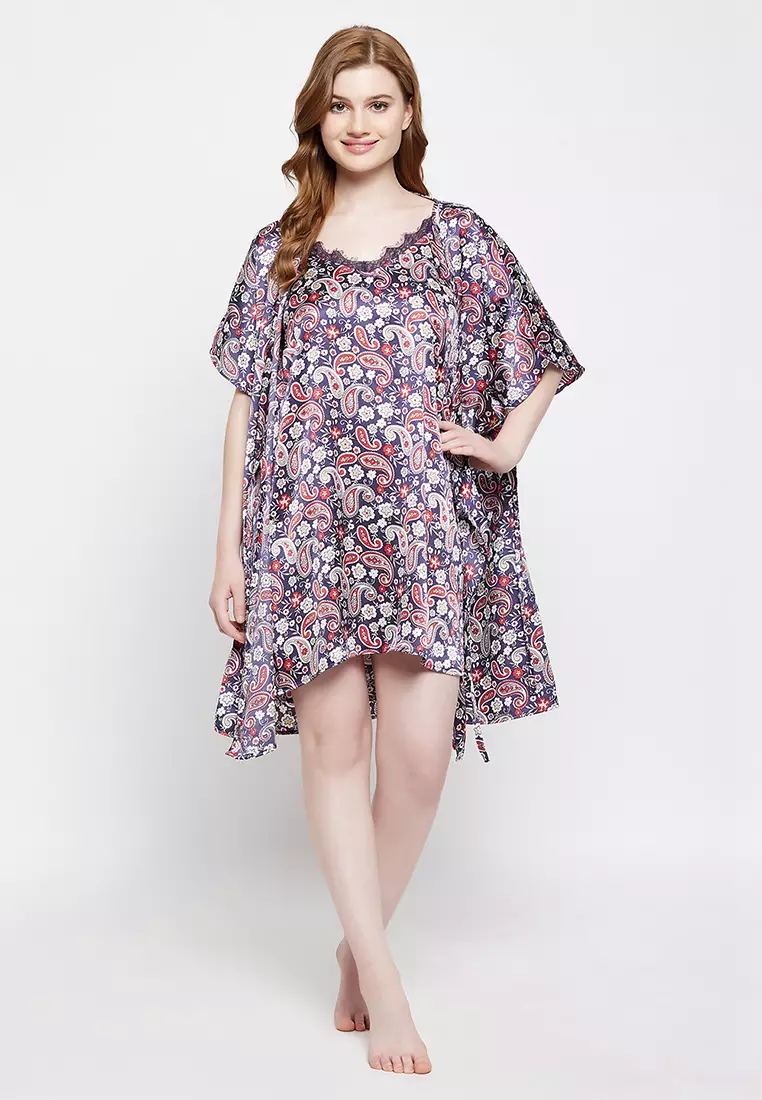 Buy Clovia Clovia Paisley Print Short Night Dress Robe Set in