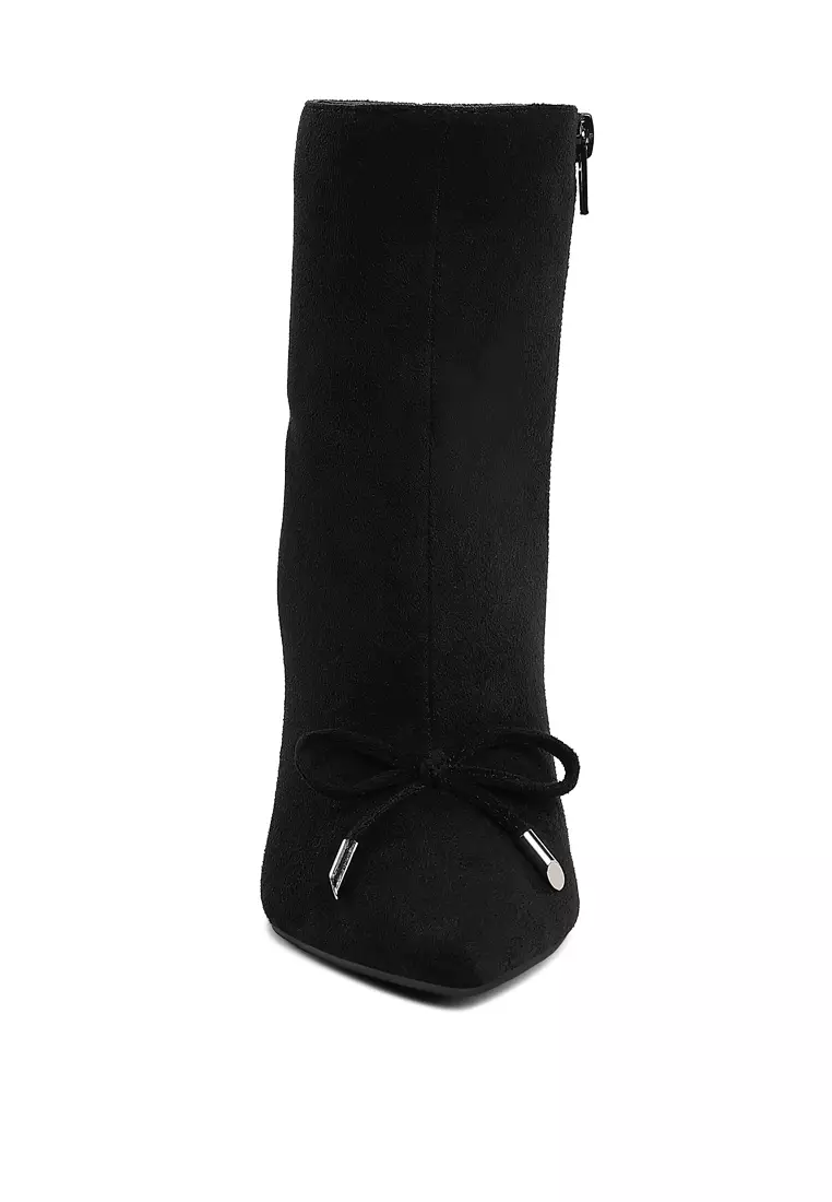 黑色蝴蝶結細節踝靴