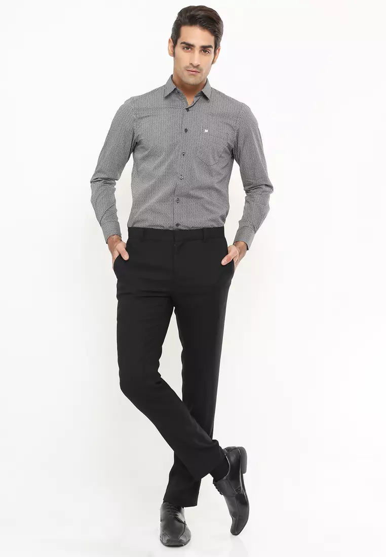 Johnwin - Slim Fit - Kemeja Formal - Gambar Penuh - Abu