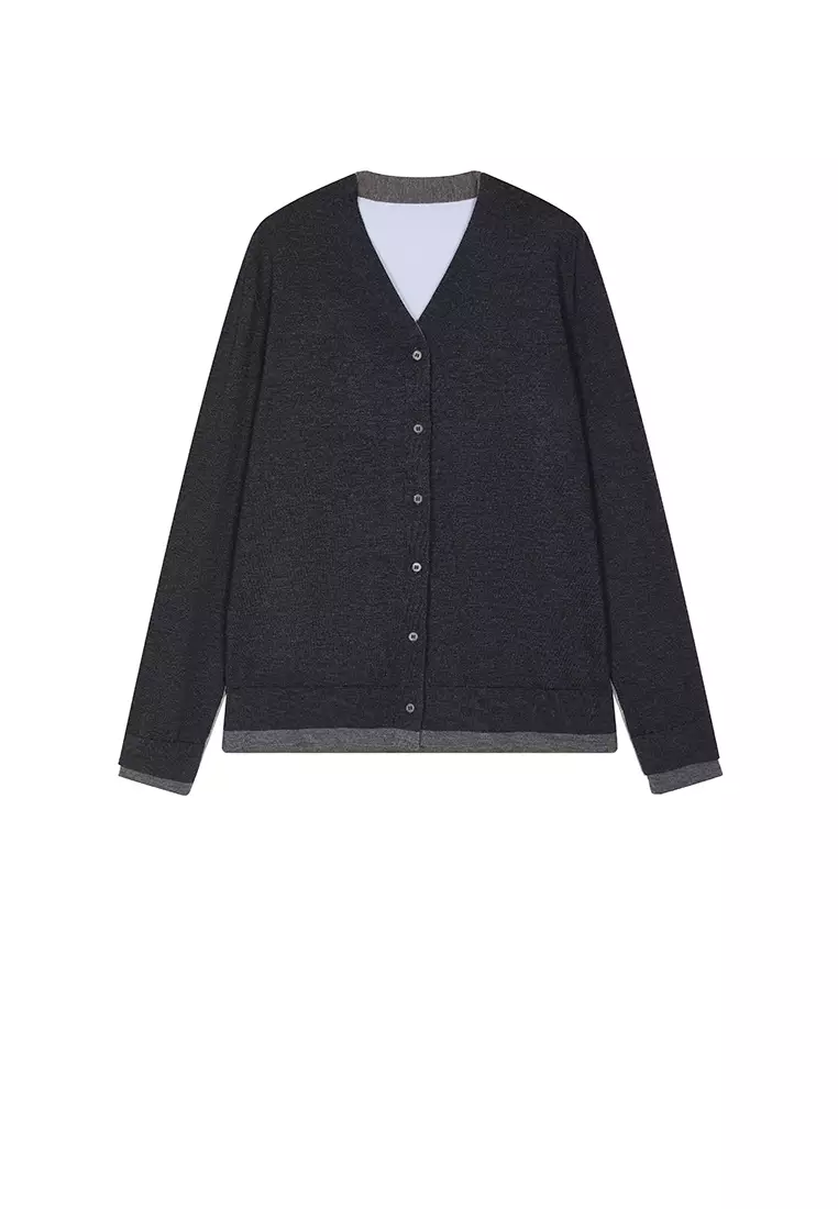 巴素兰羊毛宽松中长款开襟针织衫