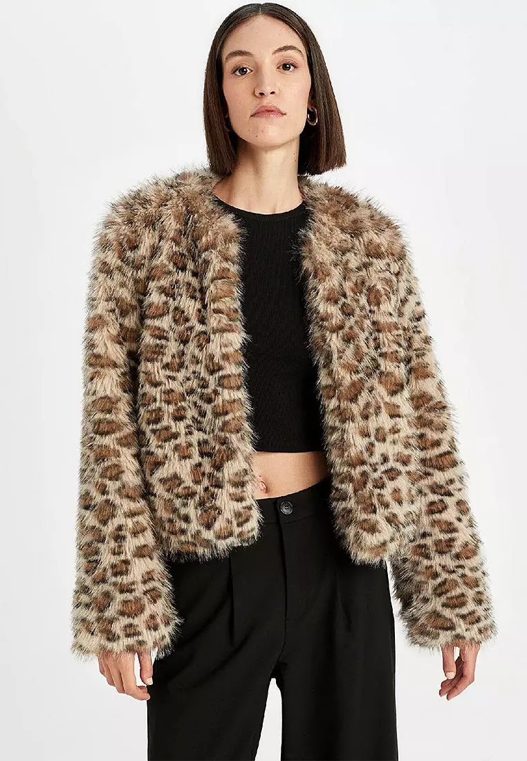 Leopard Print Faux Fur Coat