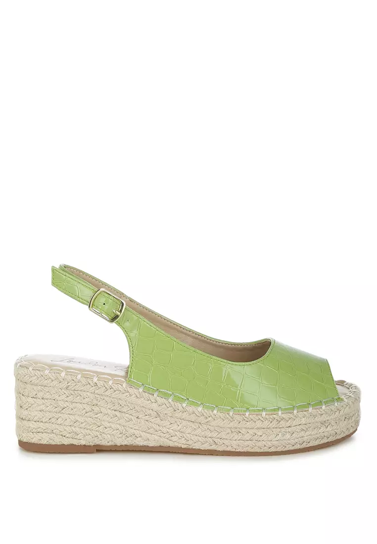 綠色 Croco 露趾坡跟鞋