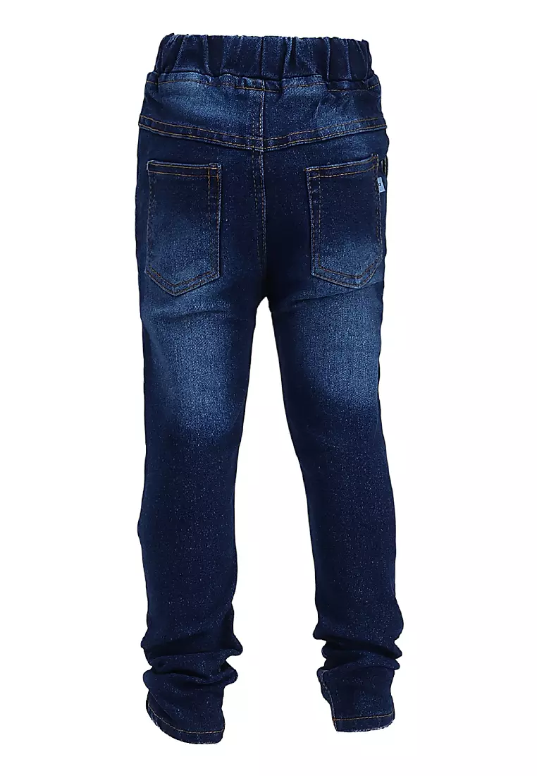Presleyy Celana Jeans Anak Laki-laki Motif Polos Kid Long Pants Pinggang Karet Material Denim ORIGINAL - Dark Blue