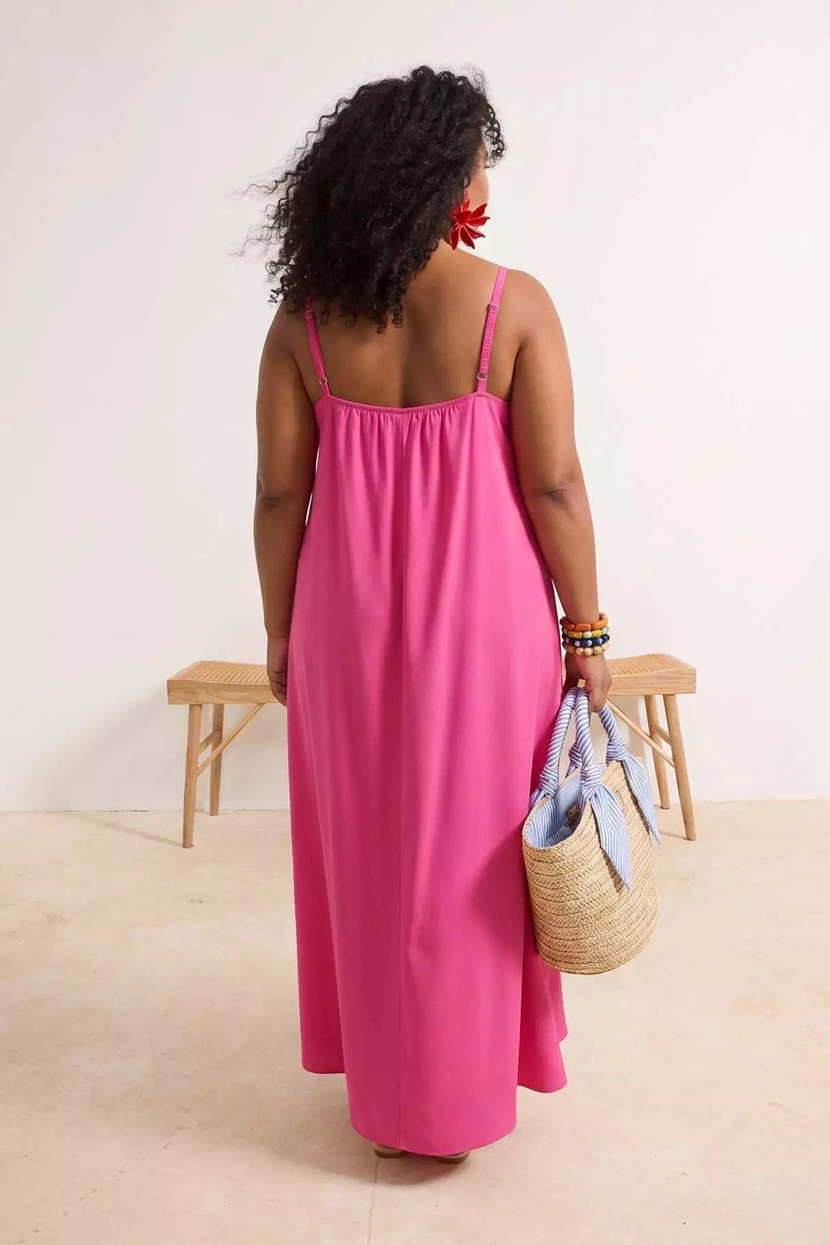 Beachwear Pink Maxi Length Voile Woven Plus Size Beach Dress Tbbss26Ah00106