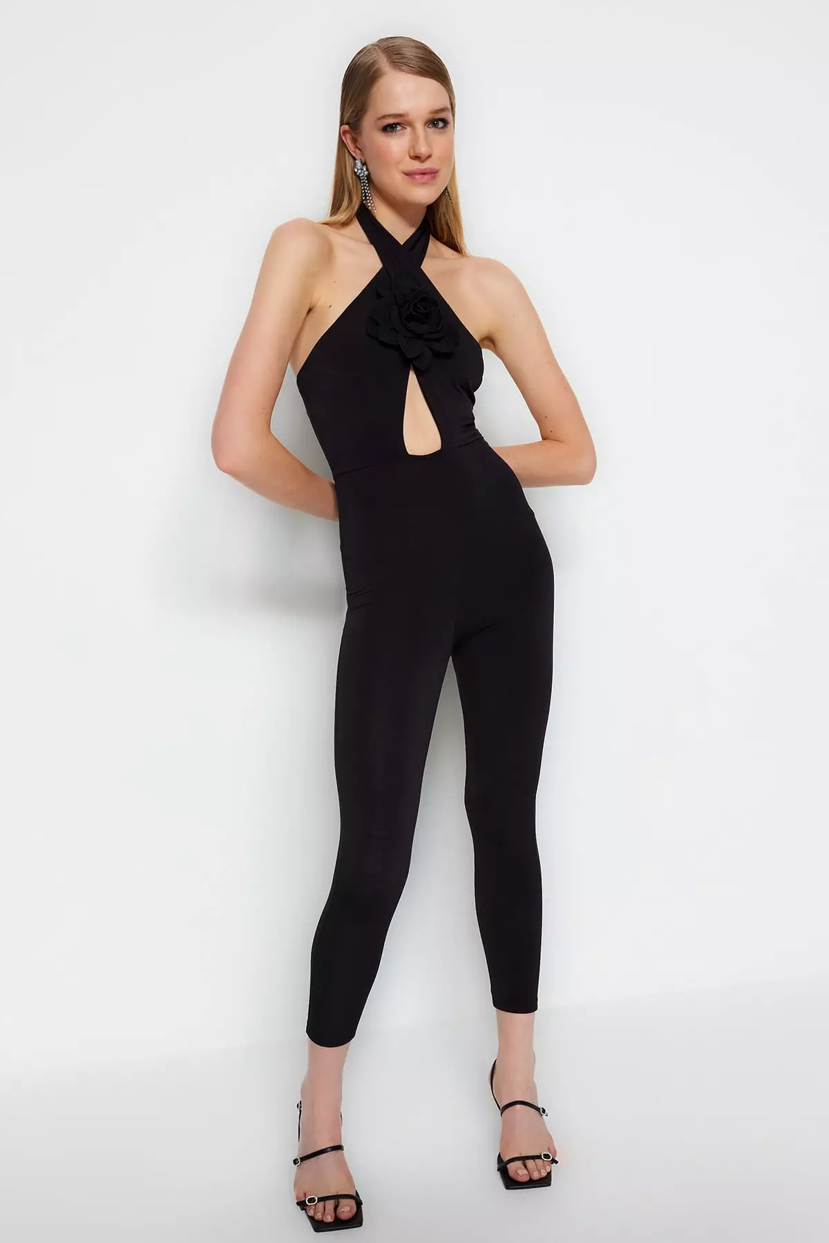 Halter jumpsuit with bow detail