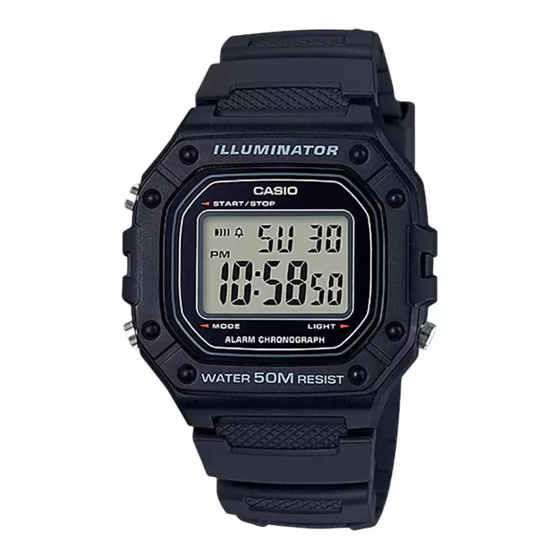 Jam Tangan Pria Digital Casio Standard W-218H-1AVDF W218 W-218H Dial Black Resin Band