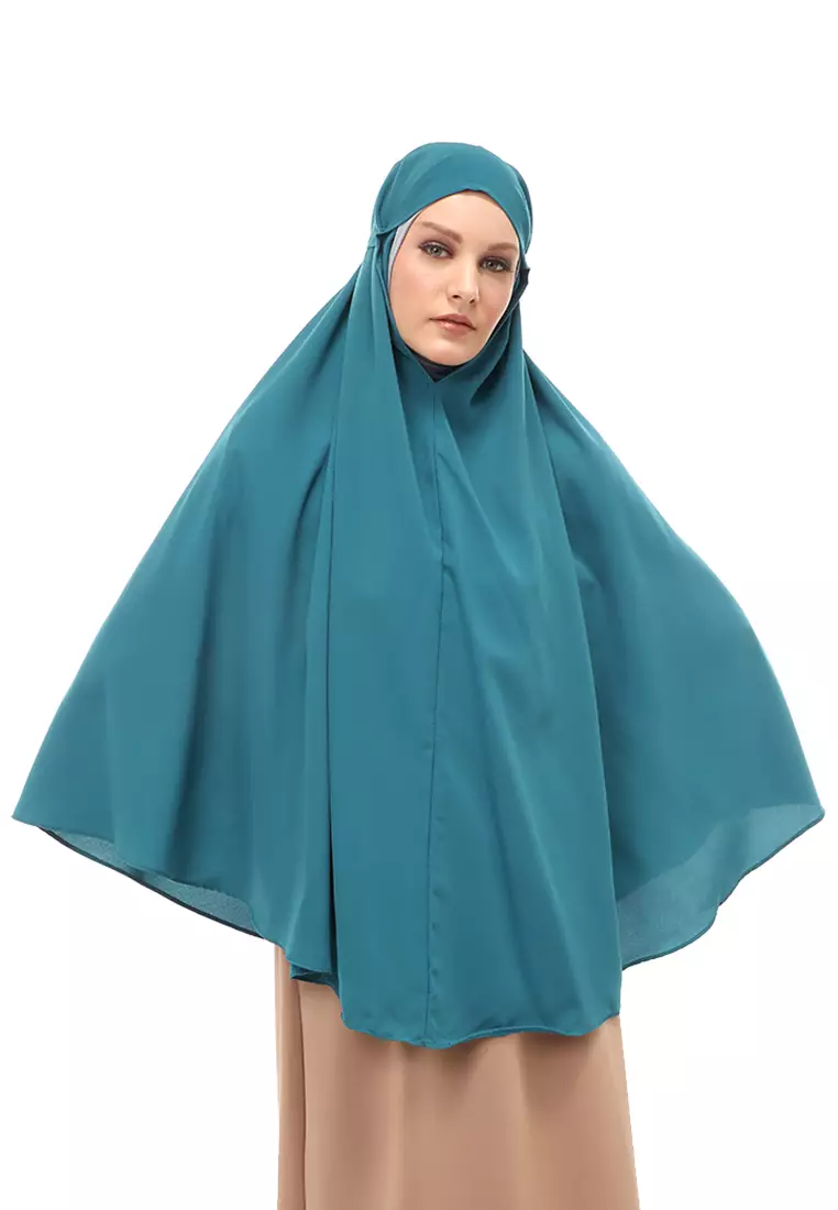 Nindy Jilbab Khimar Bergo Jumbo Motif Polos Relaxed Fit - Tosca