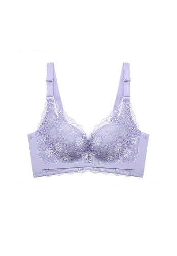 ZITIQUE purple Women's Summer Lace Floral Pattern 3/4 Cup Non-wired Push Up Nylon Bra - Purple F37F3US4977B8AGS_1